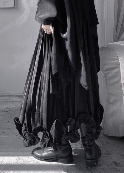 Stylish Black Ruffled Patchwork a Line Skirt Fall