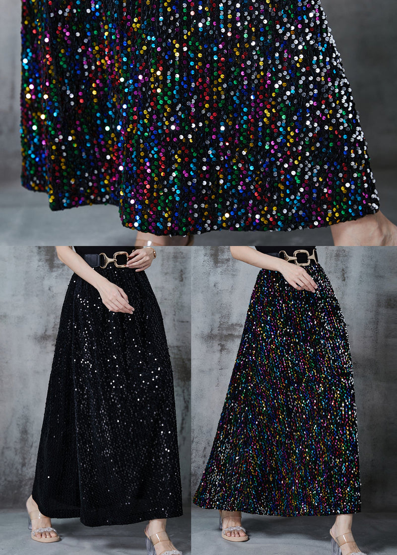 Stylish Black Sequins Cotton a Line Skirts Spring