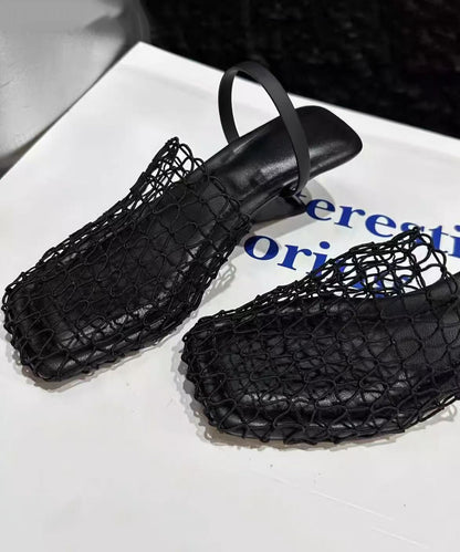 Stylish Black Splicing Wedge Hollow Out Slide Sandals