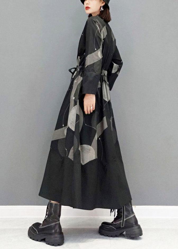 Stylish Black Stand Button Dresses Fall Long Sleeve