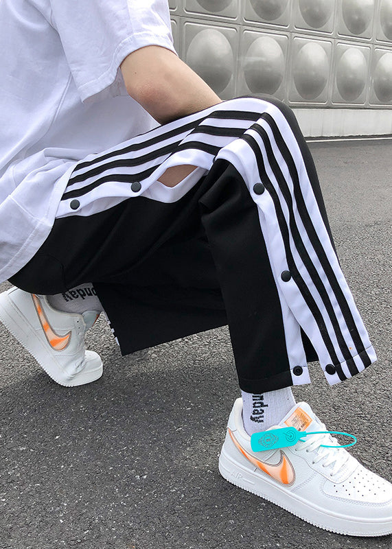 Stylish Black Striped Side Open Cotton Pants Clothing Summer