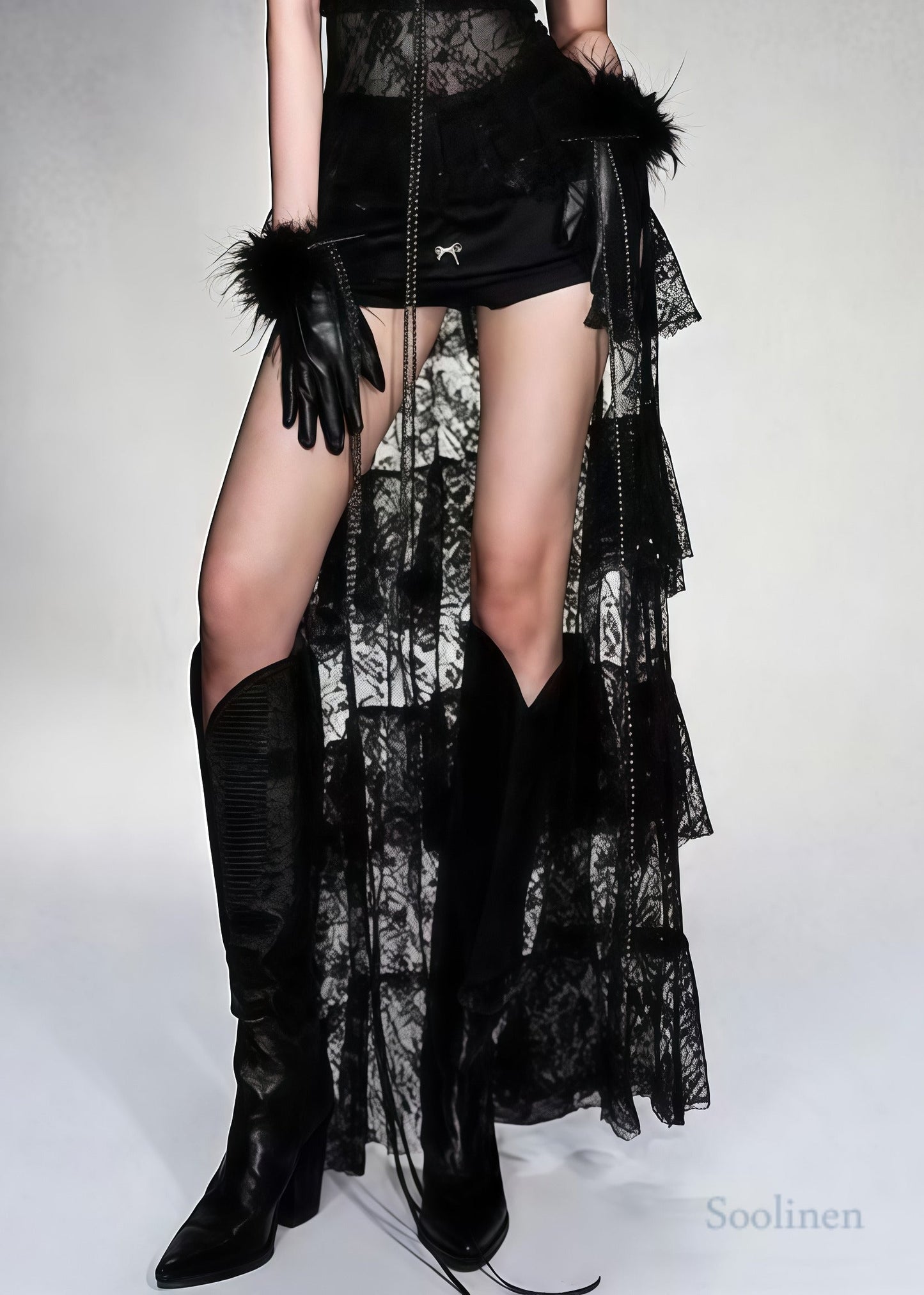 Stylish Black Tasseled Low High Design Lace Cami Dress Summer