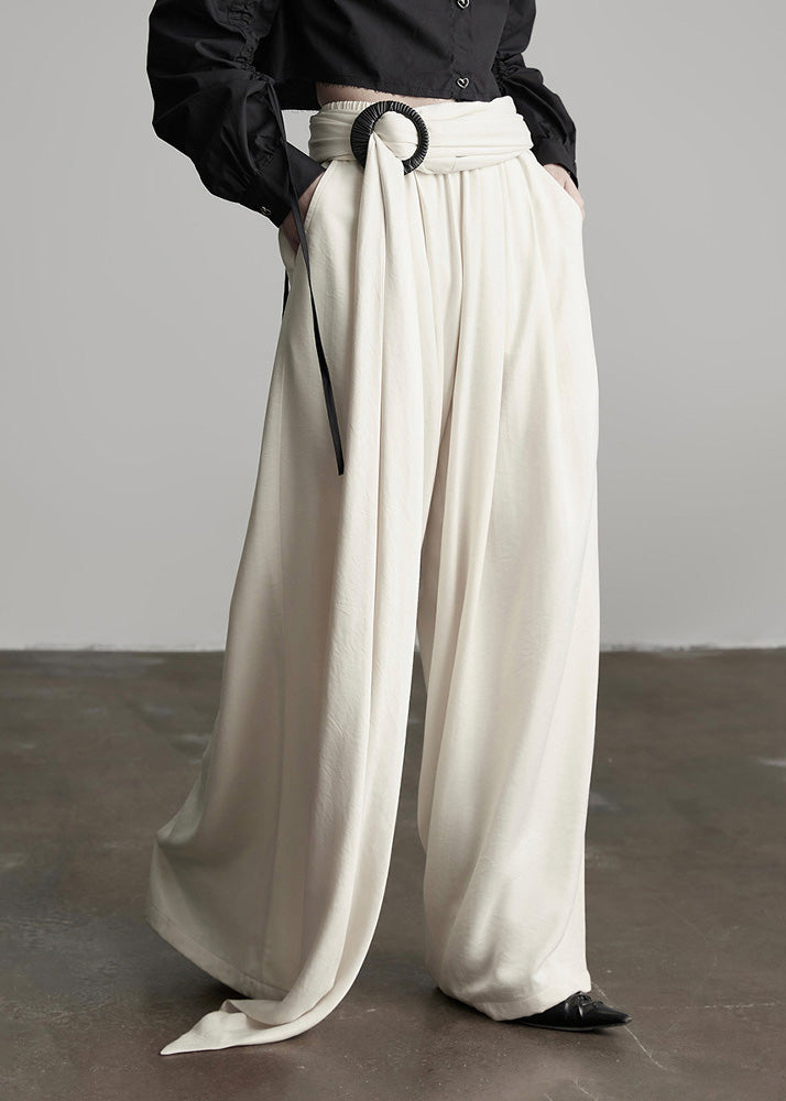 Stylish Black Wrinkled Elastic Waist Silk Pants Spring