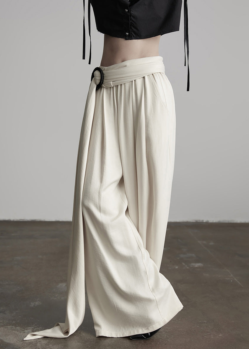Stylish Black Wrinkled Elastic Waist Silk Pants Spring