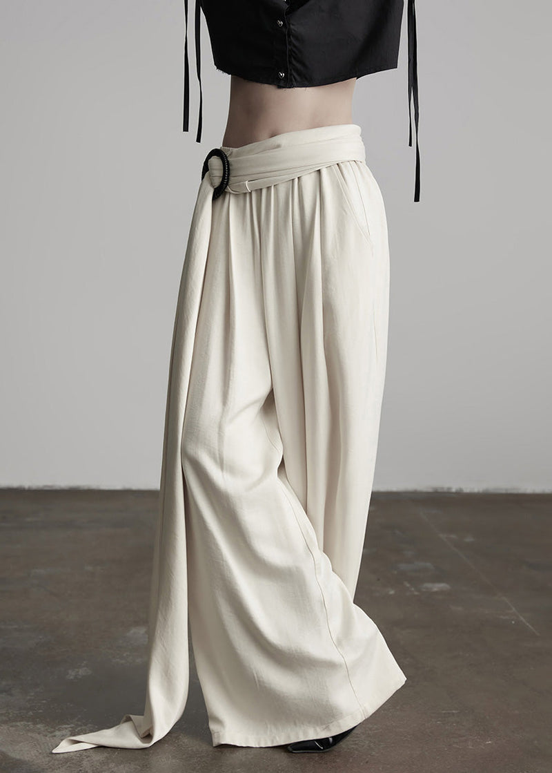 Stylish Black Wrinkled Elastic Waist Silk Pants Spring