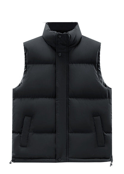 Stylish Black Zip Up Thick Fine Cotton Filled Vests Clothing Winter