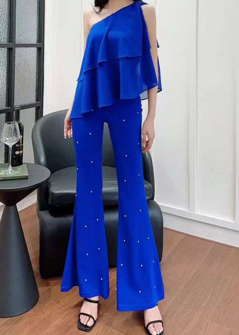 Stylish Black Zircon High Waist Flared Trousers Fall