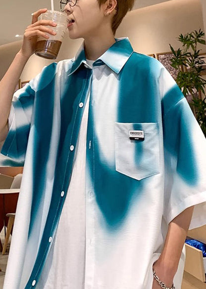 Stylish Blackish Green Tie Dye Pockets Cotton Shirts Half Sleeve