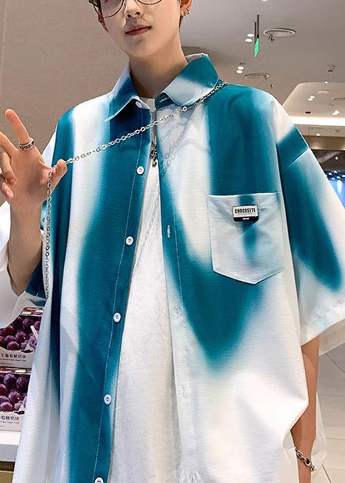 Stylish Blackish Green Tie Dye Pockets Cotton Shirts Half Sleeve