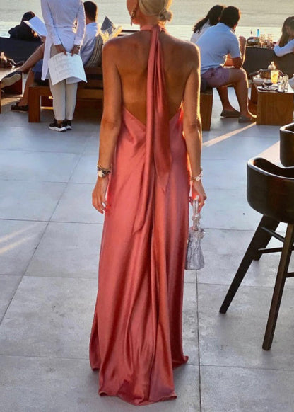 Stylish Blue Backless Lace Up Cotton Maxi Dresses Sleeveless