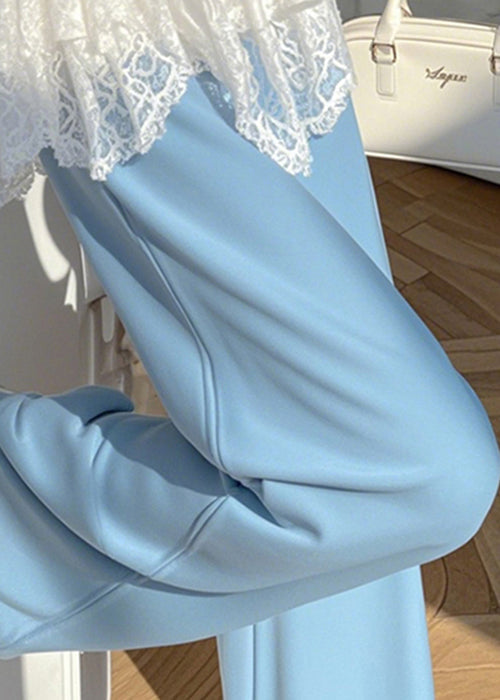 Stylish Blue Elastic Waist Lace Patchwork Pants Spring