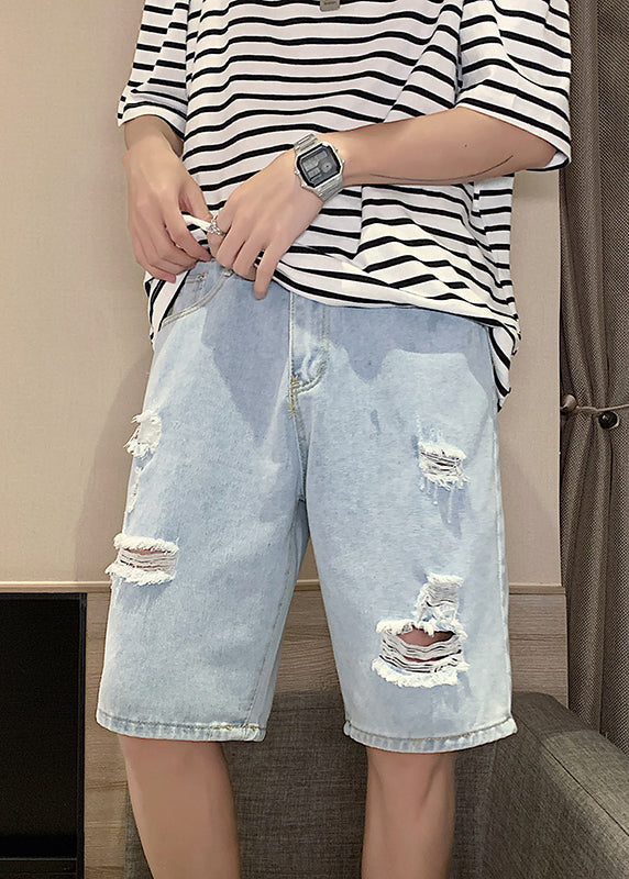 Stylish Blue Hole High Waist Denim Shorts Summer