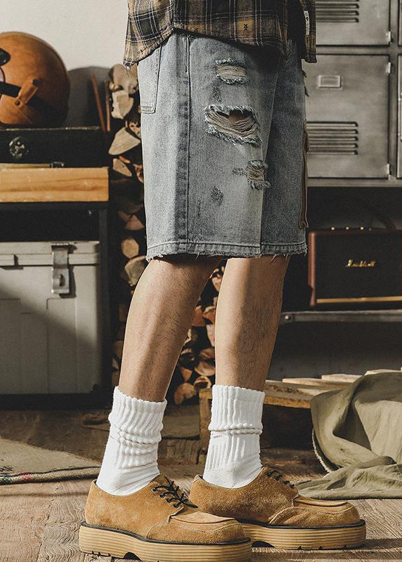 Stylish Blue Hole Pockets Denim Shorts Summer