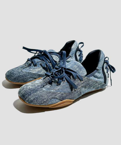Stylish Blue Lace Up Splicing Denim Flat Feet Shoes