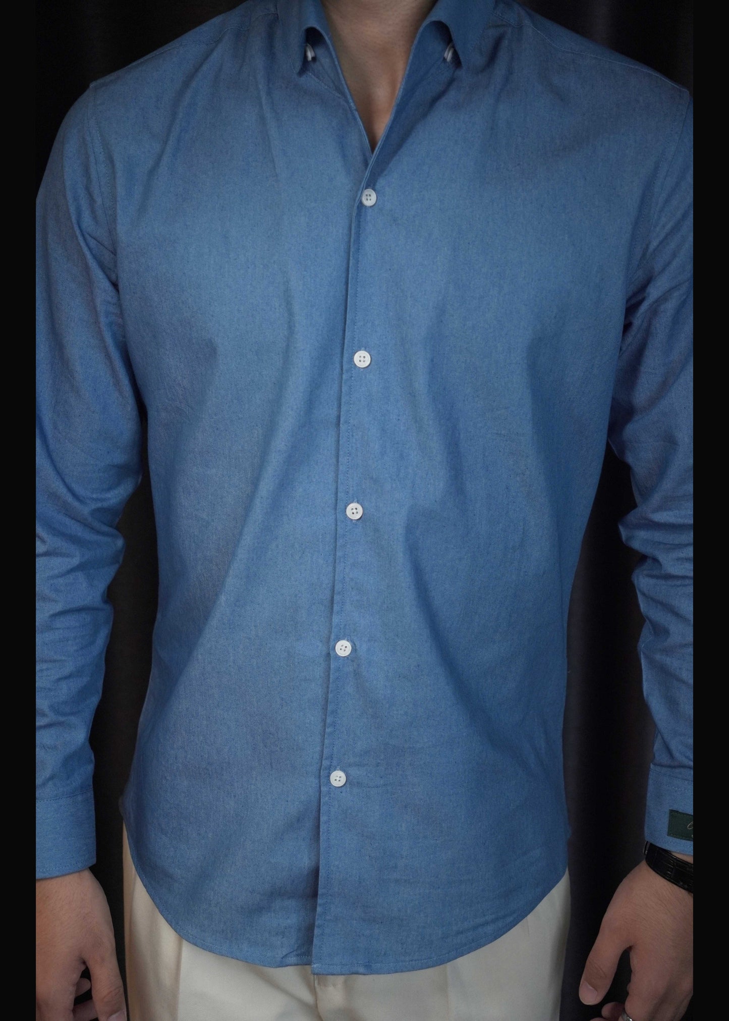 Stylish Blue Peter Pan Collar Button Denim Men Shirts Fall