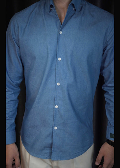 Stylish Blue Peter Pan Collar Button Denim Men Shirts Fall