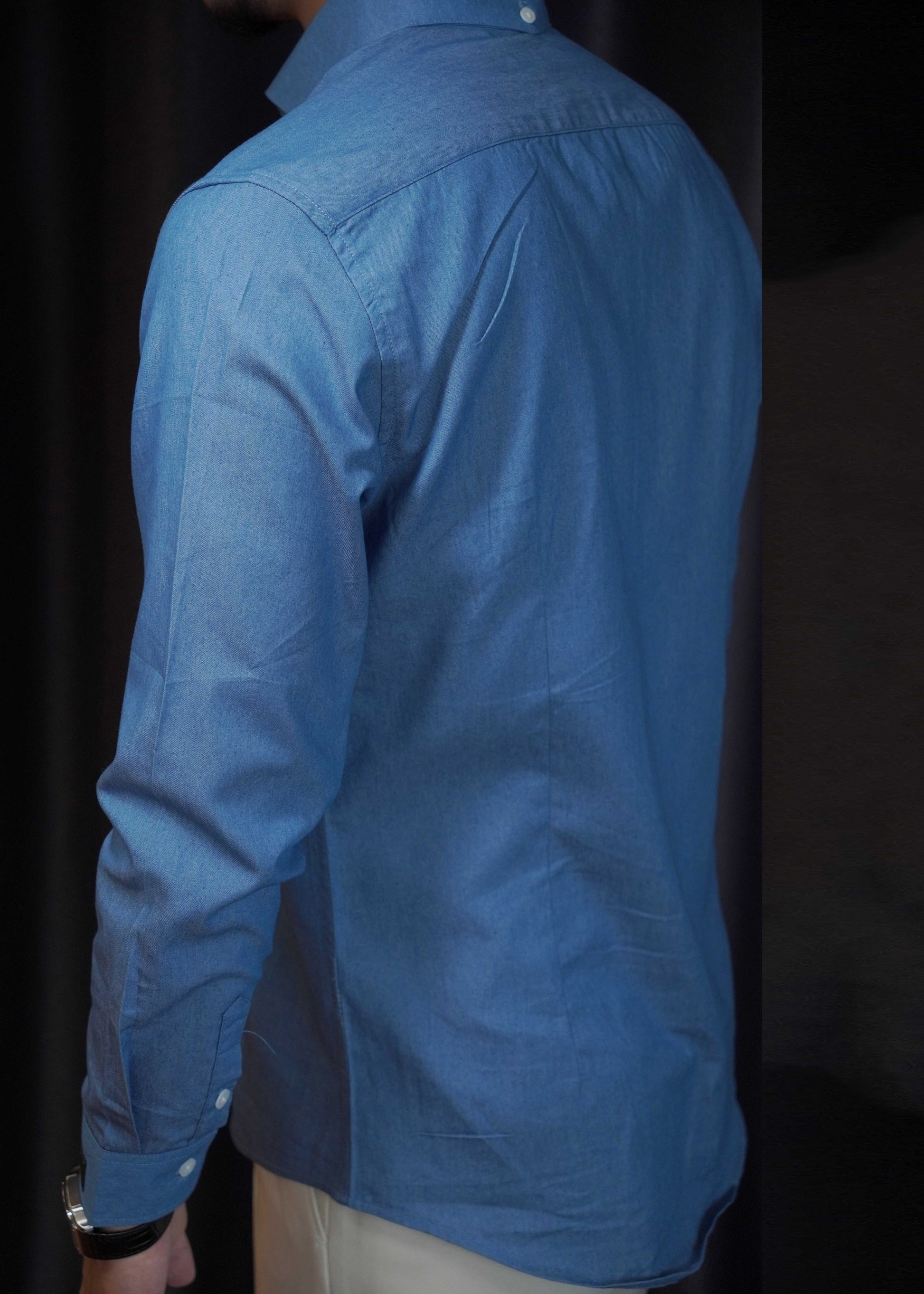 Stylish Blue Peter Pan Collar Button Denim Men Shirts Fall