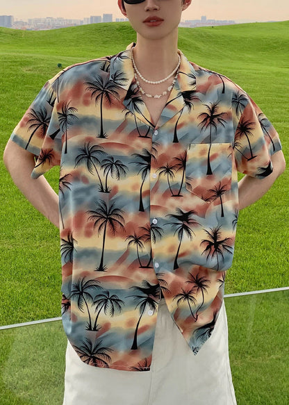 Stylish Blue Peter Pan Collar Button Print Cotton Shirts Summer