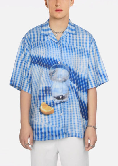 Stylish Blue Plaid Print Cotton Shirts Summer