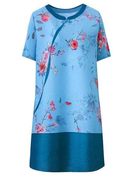 Stylish Blue Print Patchwork Oriental Holiday Dress Summer