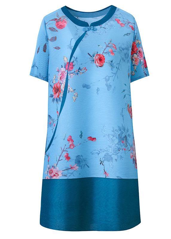 Stylish Blue Print Patchwork Oriental Holiday Dress Summer