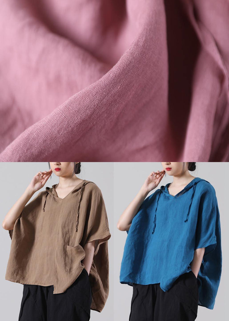Stylish Blue Asymmetrical Design Cotton Linen Shirt Summer