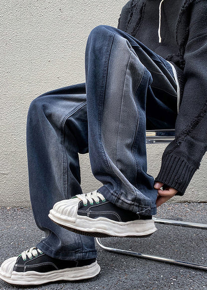 Stylish Brown Gradient Pockets Denim Pants Fall