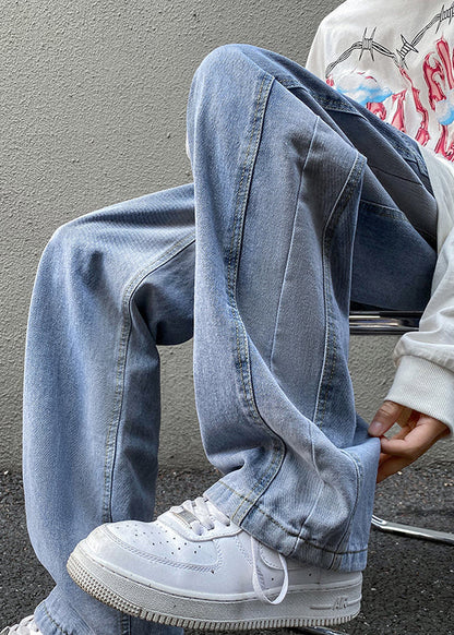 Stylish Brown Gradient Pockets Denim Pants Fall