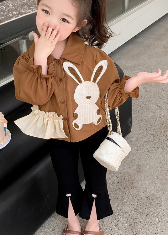 Stylish Brown Peter Pan Collar Tops and Pants Cotton Baby Two Pieces Set Fall