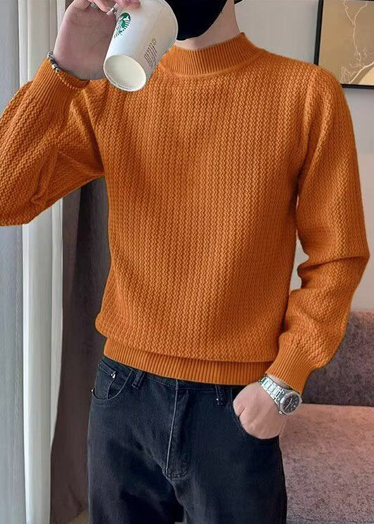 Stylish Caramel Turtleneck Striped Knit Sweater Winter