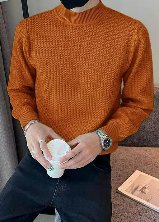 Stylish Caramel Turtleneck Striped Knit Sweater Winter