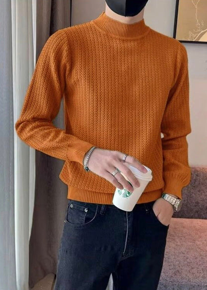 Stylish Caramel Turtleneck Striped Knit Sweater Winter