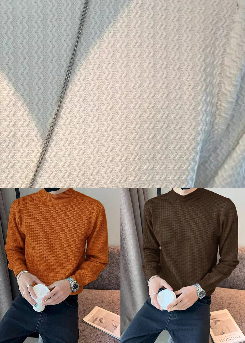 Stylish Caramel Turtleneck Striped Knit Sweater Winter