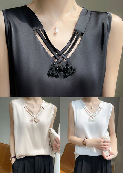 Stylish Champagne Color Nail Bead Silk Tank Summer