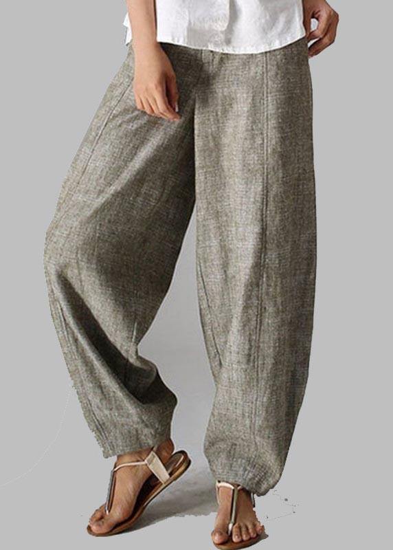 Stylish White Bamboo Pockets Cotton Harem Wide Leg Pants Summer