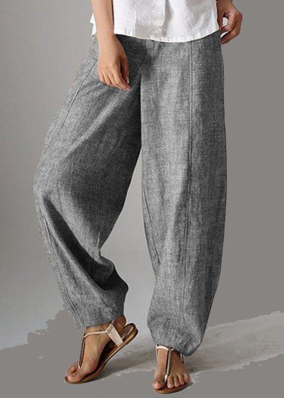 Stylish White Bamboo Pockets Cotton Harem Wide Leg Pants Summer