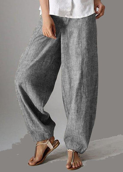 Stylish Brown Geometry Pockets Cotton Harem Wide Leg Pants Summer