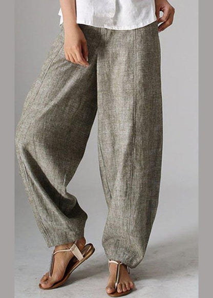 Stylish Brown Geometry Pockets Cotton Harem Wide Leg Pants Summer