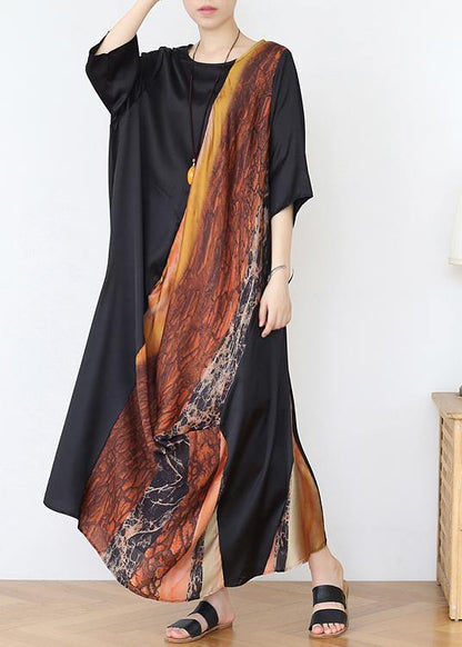 Stylish Chocolate Print Chiffon Loose Summer Vacation Dresses