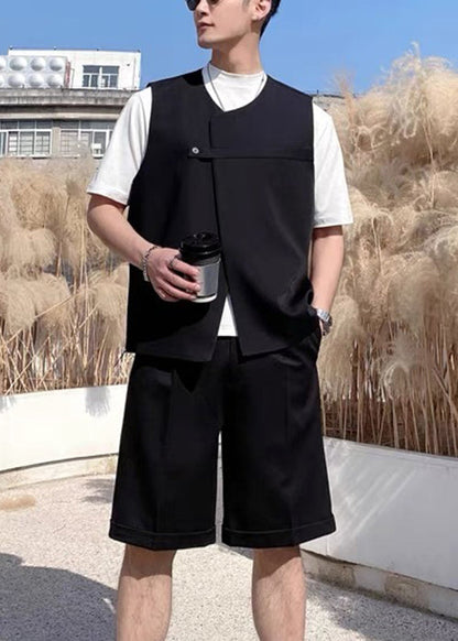 Stylish Coffee Button Waistcoat and Shorts Spandex Two Pieces Set Sleeveless