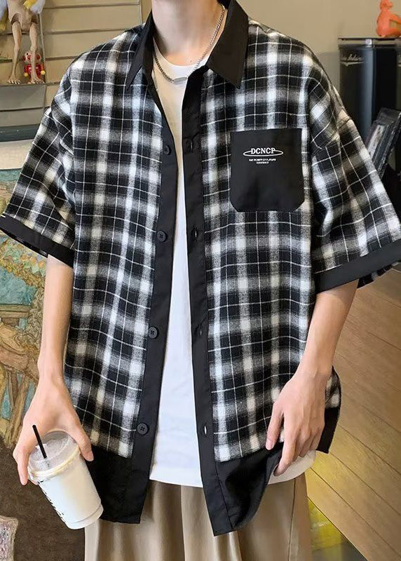 Stylish Coffee Plaid Button Cotton Shirts Summer