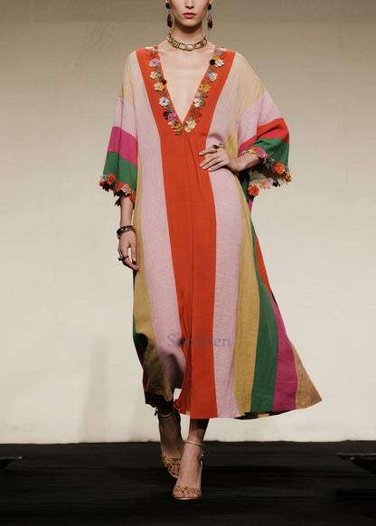 Stylish Colorblock Oversized Cotton Long Dress Summer