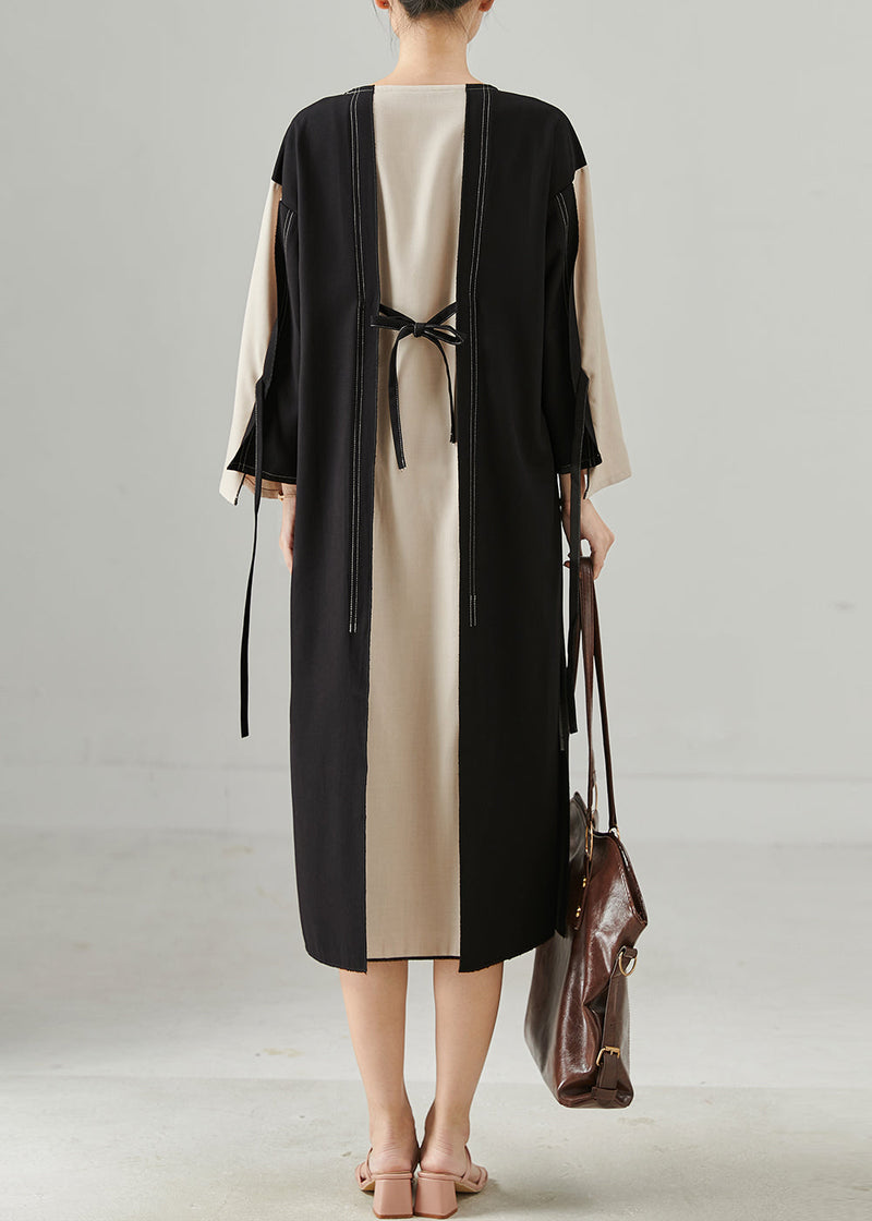 Stylish Colorblock Oversized Patchwork Lace Up Cotton Dress Spring