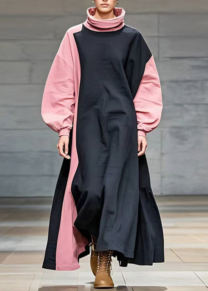Stylish Colorblock Patchwork Ankle Dress Long Sleeve