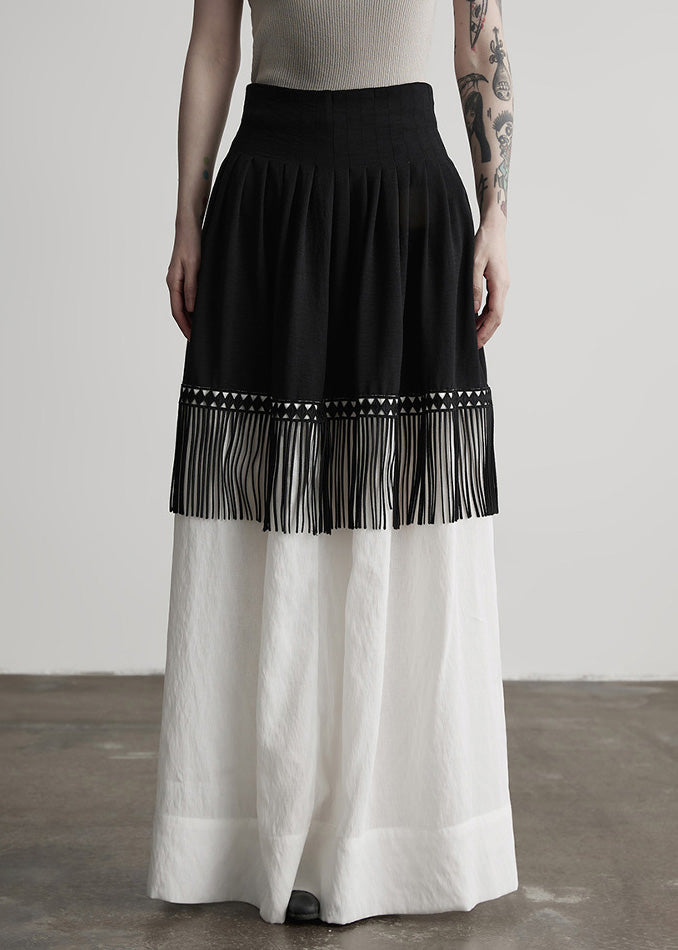 Stylish Colorblock Tasseled Patchwork Cotton Skirt Spring