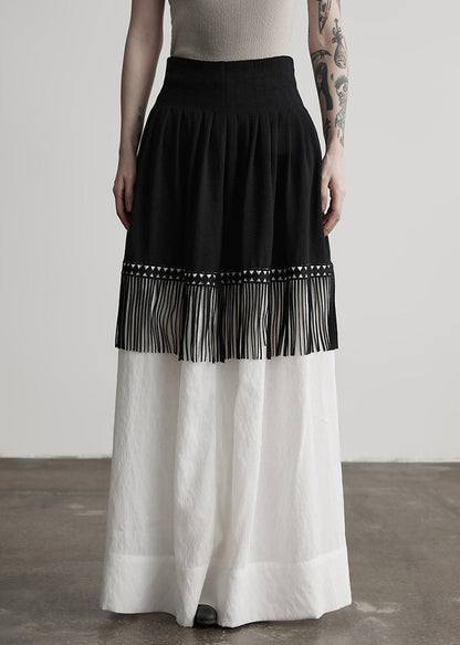 Stylish Colorblock Tasseled Patchwork Cotton Skirt Spring