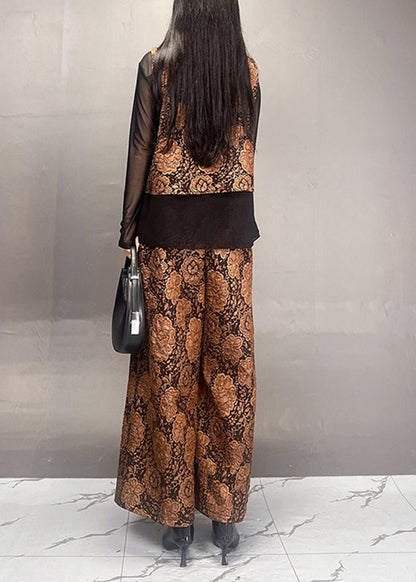 Stylish Gold Tulle Patchwork Coats and Wide Leg Pants Two Piece Set Spring