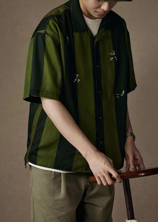 Stylish Green Embroideried Button Cotton Polo Shirt Summer