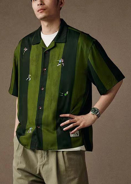Stylish Green Embroideried Button Cotton Polo Shirt Summer