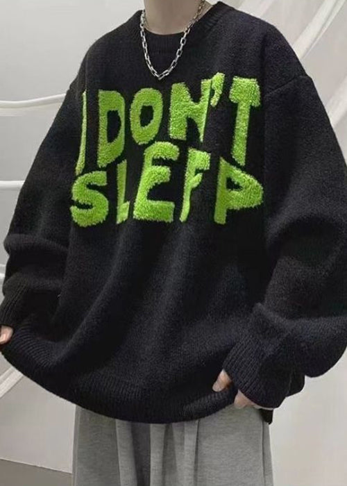 Stylish Green O Neck Letter Cozy Knit Sweaters Winter
